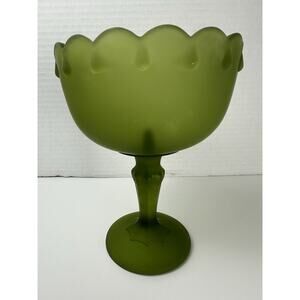 Vintage Green Satin Glass Compote Candy Dish – Indiana Glass Style Frosted MCM